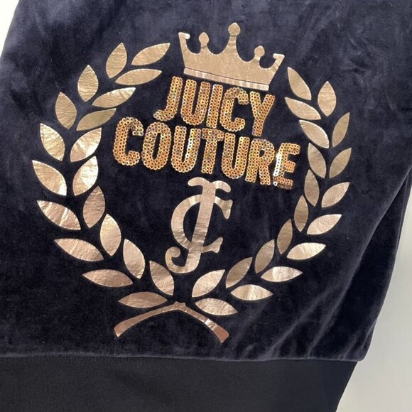 JUICY COUTURE Embellished Velour Hoodie Jacket Navy Blue w/ Back Sequin Logo Y2K - Picture 11 of 14